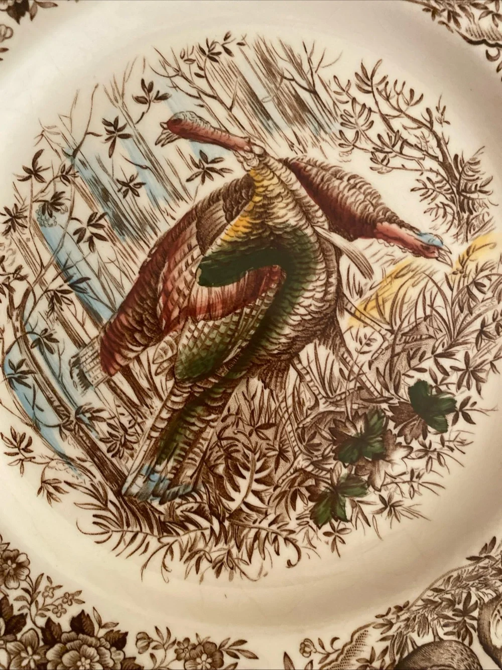 Set Of 4 Johnson Brothers  Wild Turkeys Brown Native American Thanksgiving 10.5”